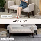Banc de chambre rembourré avec capitonnage, bout de lit avec accoudoirs et pieds en bois massif
