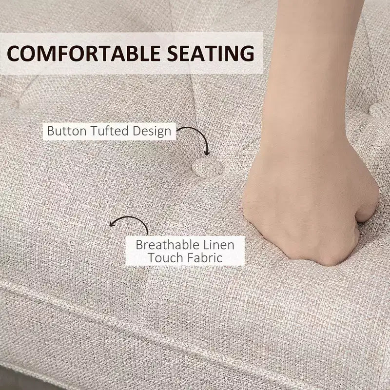 Banc de chambre rembourré avec capitonnage, bout de lit avec accoudoirs et pieds en bois massif
