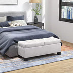 Banc Ottoman de rangement de 117 cm, banc de bout de lit rembourré avec cadre en acier, banc de rangement capitonné avec charnières de sécurité pour salon, entrée