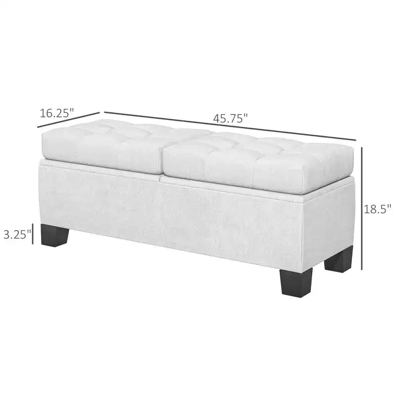 Banc Ottoman de rangement de 117 cm, banc de bout de lit rembourré avec cadre en acier, banc de rangement capitonné avec charnières de sécurité pour salon, entrée