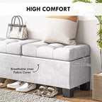 Banc Ottoman de rangement de 117 cm, banc de bout de lit rembourré avec cadre en acier, banc de rangement capitonné avec charnières de sécurité pour salon, entrée