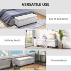 Banc Ottoman de rangement de 117 cm, banc de bout de lit rembourré avec cadre en acier, banc de rangement capitonné avec charnières de sécurité pour salon, entrée