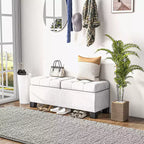 Banc Ottoman de rangement de 117 cm, banc de bout de lit rembourré avec cadre en acier, banc de rangement capitonné avec charnières de sécurité pour salon, entrée