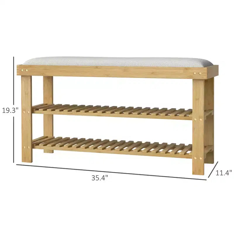 Banc de rangement à chaussures en bambou, banc d'entrée à 3 niveaux avec coussin, organisateur de chaussures pour entrée, couloir