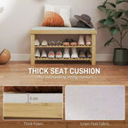 Banc de rangement à chaussures en bambou, banc d'entrée à 3 niveaux avec coussin, organisateur de chaussures pour entrée, couloir