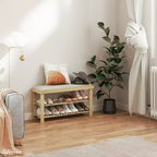 Banc de rangement à chaussures en bambou, banc d'entrée à 3 niveaux avec coussin, organisateur de chaussures pour entrée, couloir
