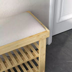 Banc de rangement à chaussures en bambou, banc d'entrée à 3 niveaux avec coussin, organisateur de chaussures pour entrée, couloir