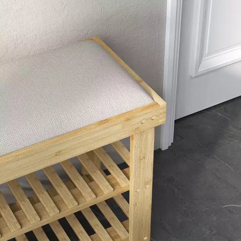 Banc de rangement à chaussures en bambou, banc d'entrée à 3 niveaux avec coussin, organisateur de chaussures pour entrée, couloir