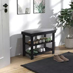 Banc de rangement à chaussures en bambou, banc d'entrée à 3 niveaux avec coussin, organisateur de chaussures pour entrée, couloir
