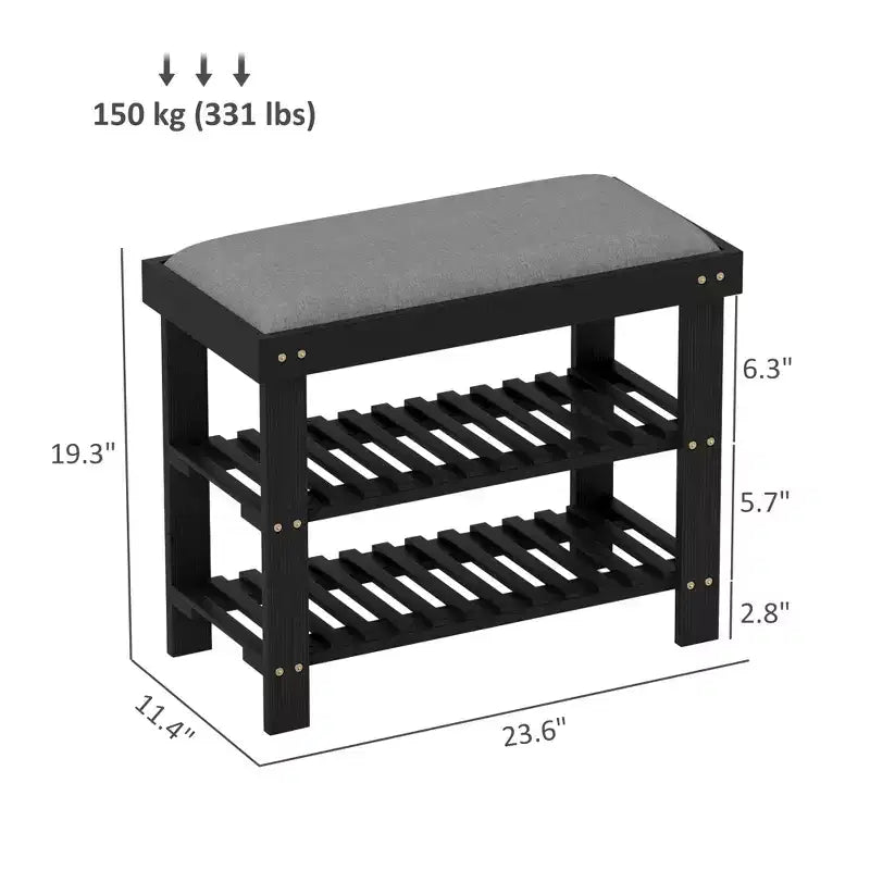 Banc de rangement à chaussures en bambou, banc d'entrée à 3 niveaux avec coussin, organisateur de chaussures pour entrée, couloir