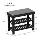 Banc de rangement à chaussures en bambou, banc d'entrée à 3 niveaux avec coussin, organisateur de chaussures pour entrée, couloir