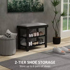 Banc de rangement à chaussures en bambou, banc d'entrée à 3 niveaux avec coussin, organisateur de chaussures pour entrée, couloir