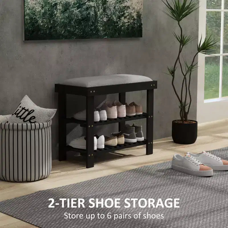 Banc de rangement à chaussures en bambou, banc d'entrée à 3 niveaux avec coussin, organisateur de chaussures pour entrée, couloir