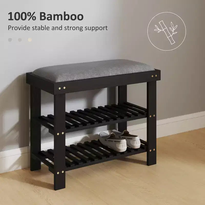 Banc de rangement à chaussures en bambou, banc d'entrée à 3 niveaux avec coussin, organisateur de chaussures pour entrée, couloir