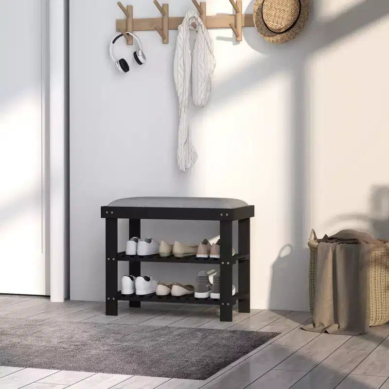 Banc de rangement à chaussures en bambou, banc d'entrée à 3 niveaux avec coussin, organisateur de chaussures pour entrée, couloir