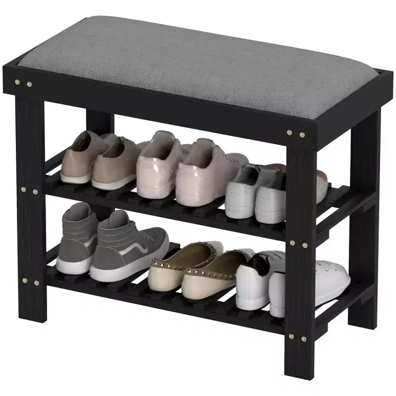 Banc de rangement à chaussures en bambou, banc d'entrée à 3 niveaux avec coussin, organisateur de chaussures pour entrée, couloir