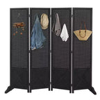 VINGLI 4 Panel Freestanding Pegboard with Feet, 5 FT Wood Room Divider Display Board, Partition Space Separator for Craft Shows Retail (Black)