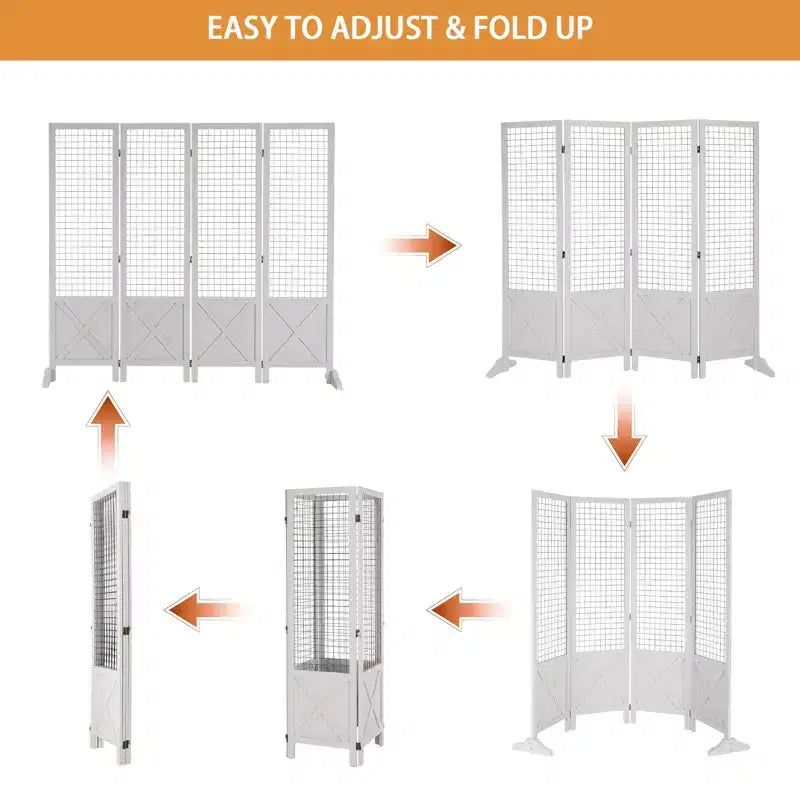 VINGLI Séparateur de pièce autoportant Gridwall de 1,5 m, organisateur pliant à 4 panneaux avec pieds, cadre en bois pour salons d'artisanat, événements, vente au détail (Blanc)