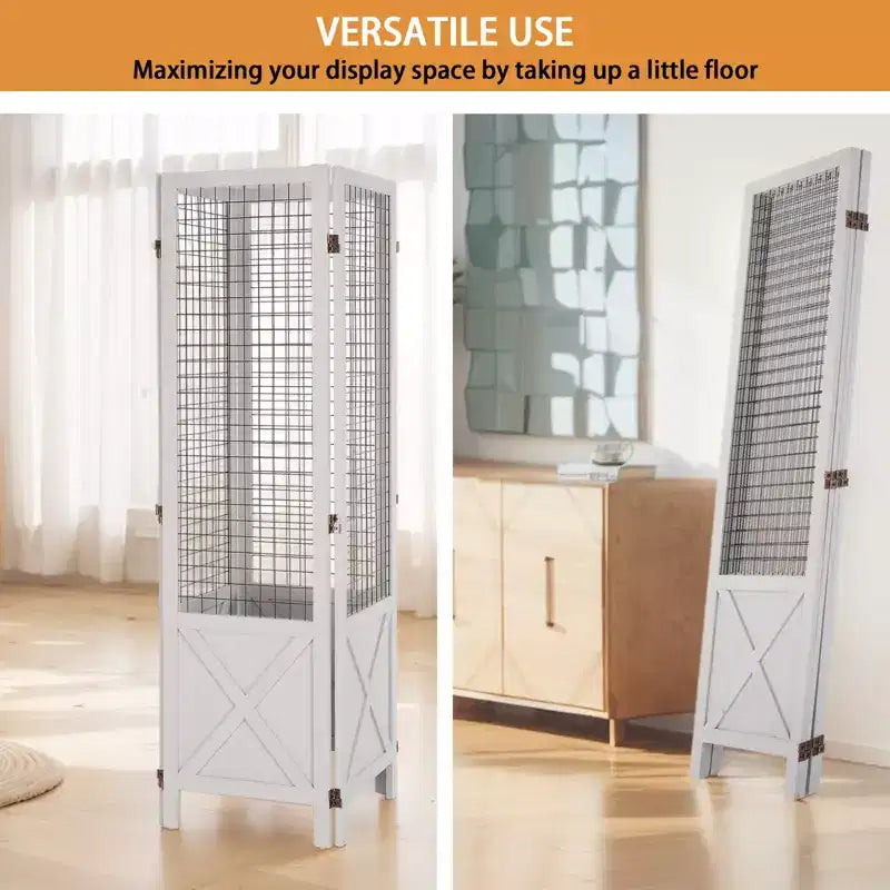 VINGLI Séparateur de pièce autoportant Gridwall de 1,5 m, organisateur pliant à 4 panneaux avec pieds, cadre en bois pour salons d'artisanat, événements, vente au détail (Blanc)