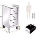 Bonnlo Table de chevet miroir à 3 tiroirs pour chambre à coucher, salon, argent, 11,7 L x 11,8 l x 23,8 H