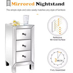 Bonnlo Table de chevet miroir à 3 tiroirs pour chambre à coucher, salon, argent, 11,7 L x 11,8 l x 23,8 H