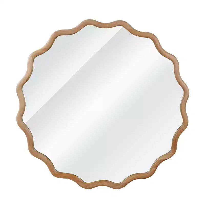 PexFix 30 Miroir décoratif rond ondulé à cadre en bois massif Miroir mural moderne de style ferme pour chambre à coucher, salle de bain, salon, entrée Bois naturel