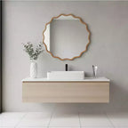 PexFix 30 Miroir décoratif rond ondulé à cadre en bois massif Miroir mural moderne de style ferme pour chambre à coucher, salle de bain, salon, entrée Bois naturel