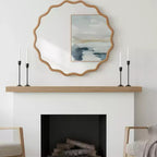 PexFix 30 Miroir décoratif rond ondulé à cadre en bois massif Miroir mural moderne de style ferme pour chambre à coucher, salle de bain, salon, entrée Bois naturel