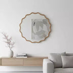 PexFix 30 Miroir décoratif rond ondulé à cadre en bois massif Miroir mural moderne de style ferme pour chambre à coucher, salle de bain, salon, entrée Bois naturel