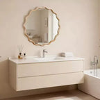 PexFix 30 Miroir décoratif rond ondulé à cadre en bois massif Miroir mural moderne de style ferme pour chambre à coucher, salle de bain, salon, entrée Bois naturel