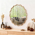 PexFix 30 Miroir décoratif rond ondulé à cadre en bois massif Miroir mural moderne de style ferme pour chambre à coucher, salle de bain, salon, entrée Bois naturel