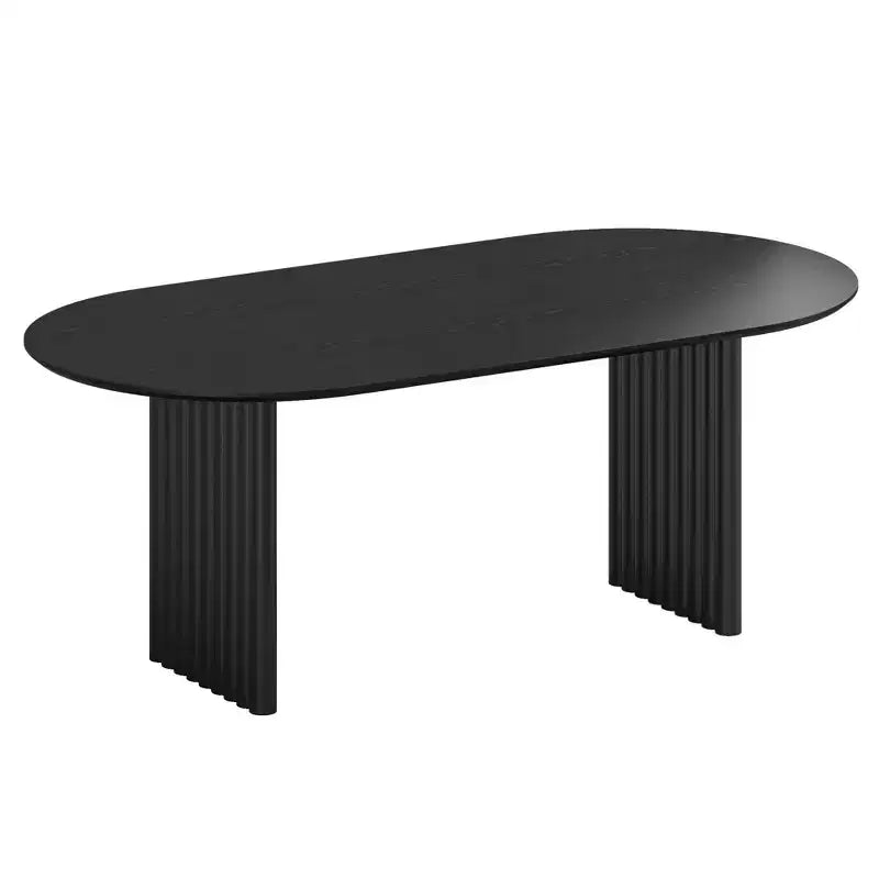 PexFix Table à manger ovale 79 pour 6-8 personnes, table de cuisine en bois avec plateau résistant aux rayures et pieds rayés, style ferme moderne pour salon et cuisine, noir