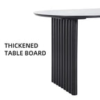 PexFix Table à manger ovale 79 pour 6-8 personnes, table de cuisine en bois avec plateau résistant aux rayures et pieds rayés, style ferme moderne pour salon et cuisine, noir