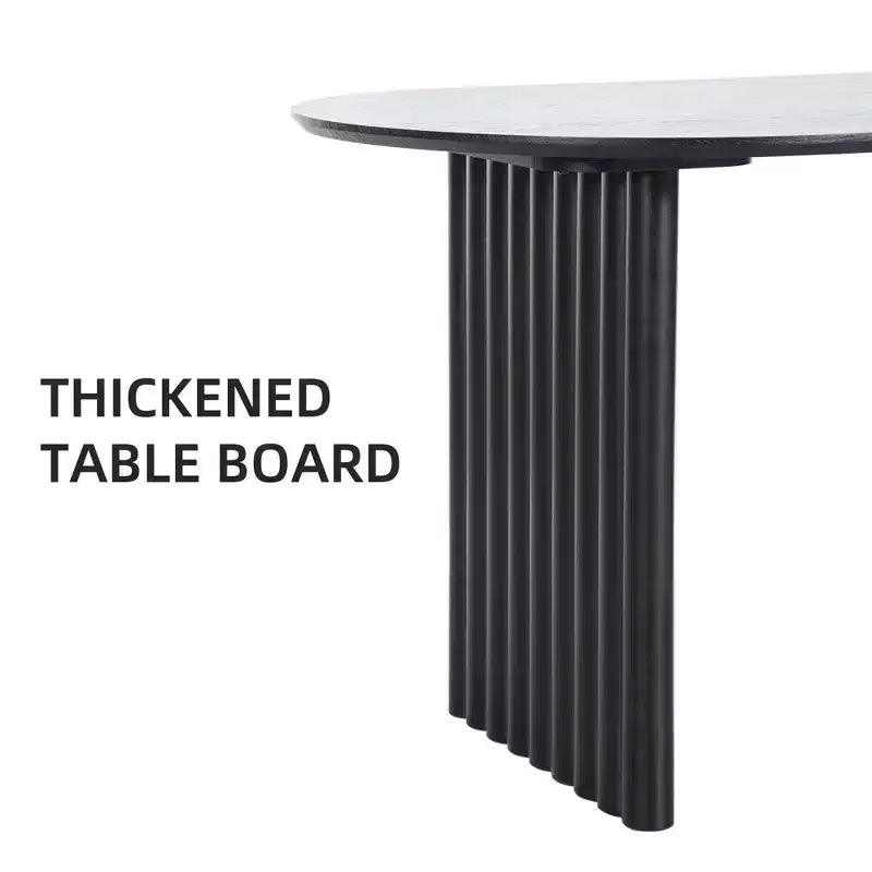 PexFix Table à manger ovale 79 pour 6-8 personnes, table de cuisine en bois avec plateau résistant aux rayures et pieds rayés, style ferme moderne pour salon et cuisine, noir