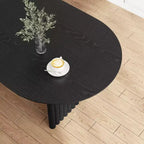 PexFix Table à manger ovale 79 pour 6-8 personnes, table de cuisine en bois avec plateau résistant aux rayures et pieds rayés, style ferme moderne pour salon et cuisine, noir