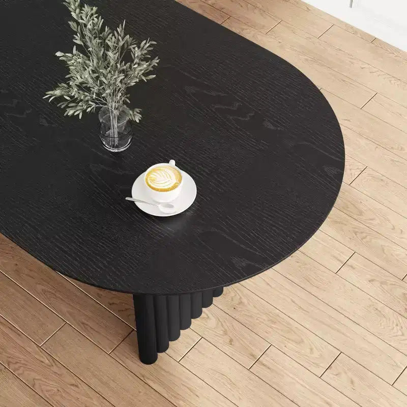 PexFix Table à manger ovale 79 pour 6-8 personnes, table de cuisine en bois avec plateau résistant aux rayures et pieds rayés, style ferme moderne pour salon et cuisine, noir