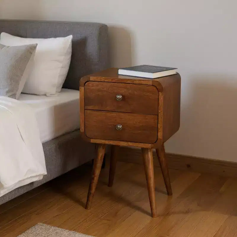 HomeRoots Table de Chevet 2 Tiroirs en Bois Massif Marron 22