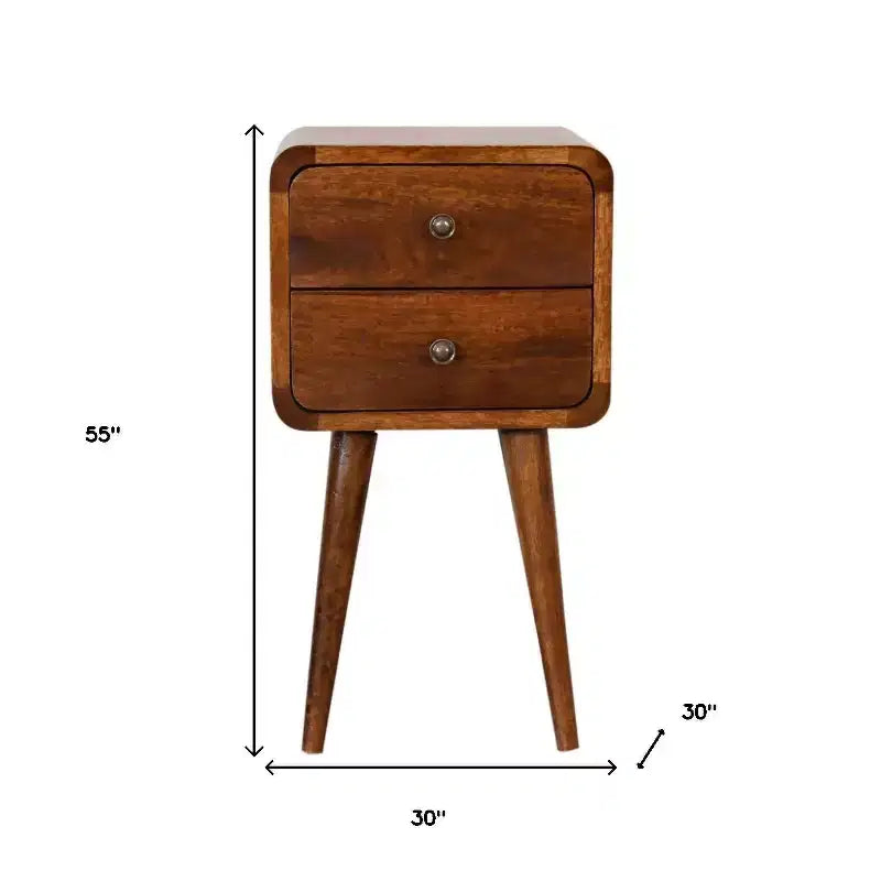 HomeRoots Table de Chevet 2 Tiroirs en Bois Massif Marron 22