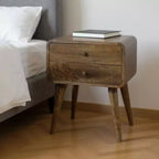 HomeRoots 22 Table de Chevet en Bois Massif Naturel Vieilli à Deux Tiroirs