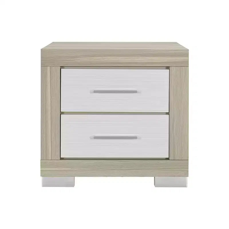 HomeRoots 23 Natural And White Wood Square Two Drawer Nightstand