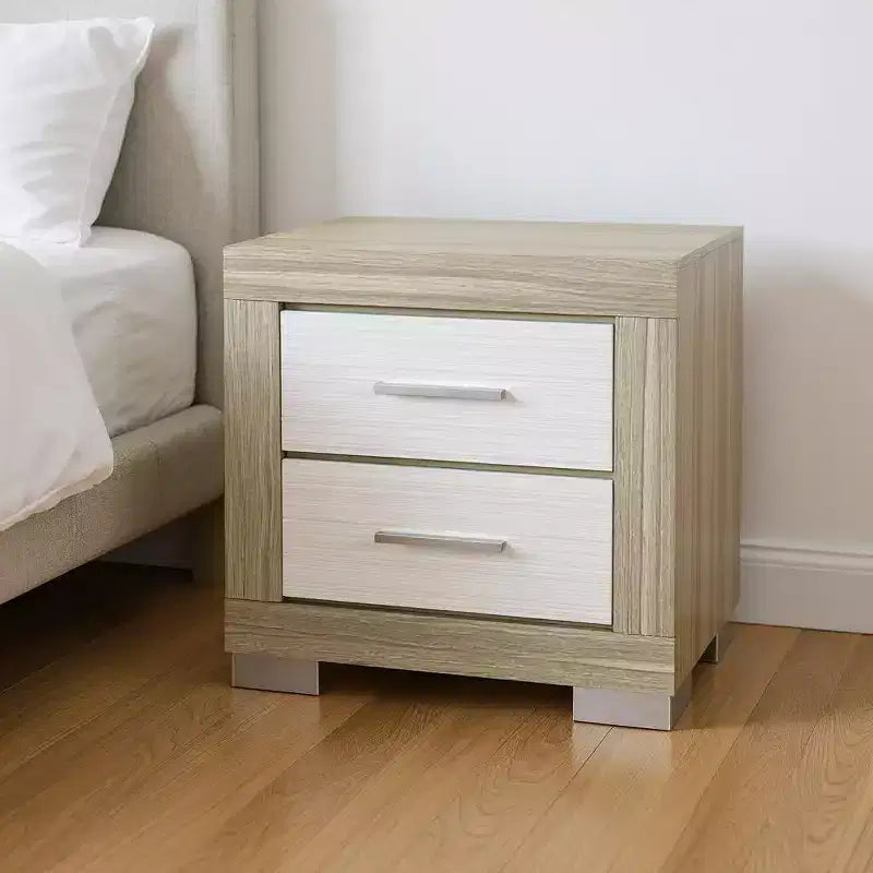 HomeRoots 23 Table de chevet carrée à deux tiroirs en bois naturel et blanc