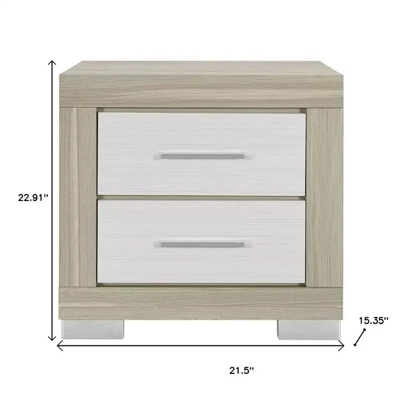HomeRoots 23 Table de chevet carrée à deux tiroirs en bois naturel et blanc