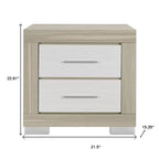 HomeRoots 23 Table de chevet carrée à deux tiroirs en bois naturel et blanc