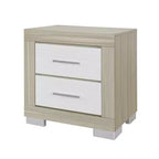 HomeRoots 23 Table de chevet carrée à deux tiroirs en bois naturel et blanc