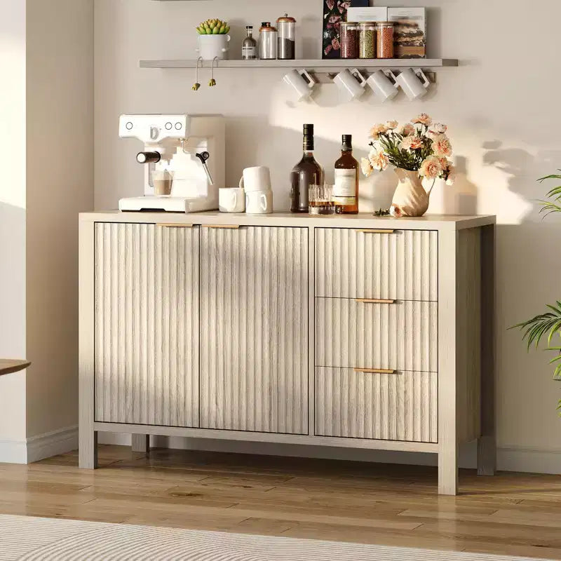 Grands buffets de rangement cannelés de 120 cm, buffet de bar à café, armoire en bois avec 3 tiroirs pour cuisine, salon, entrée