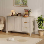 Grands buffets de rangement cannelés de 120 cm, buffet de bar à café, armoire en bois avec 3 tiroirs pour cuisine, salon, entrée