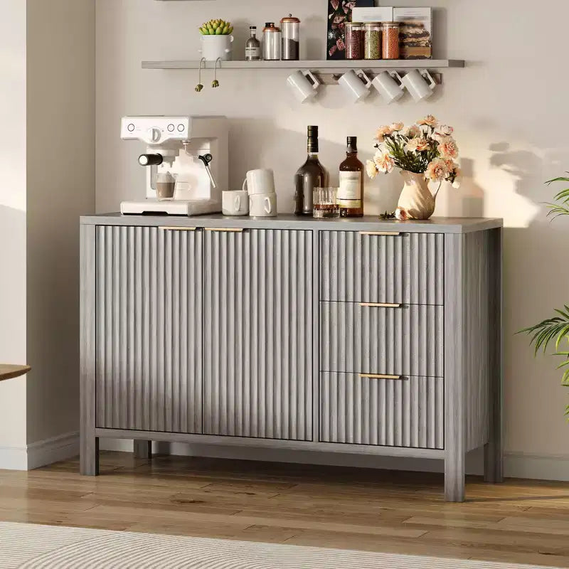 Grands buffets de rangement cannelés de 120 cm, buffet de bar à café, armoire en bois avec 3 tiroirs pour cuisine, salon, entrée