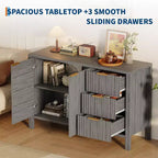 Grands buffets de rangement cannelés de 120 cm, buffet de bar à café, armoire en bois avec 3 tiroirs pour cuisine, salon, entrée