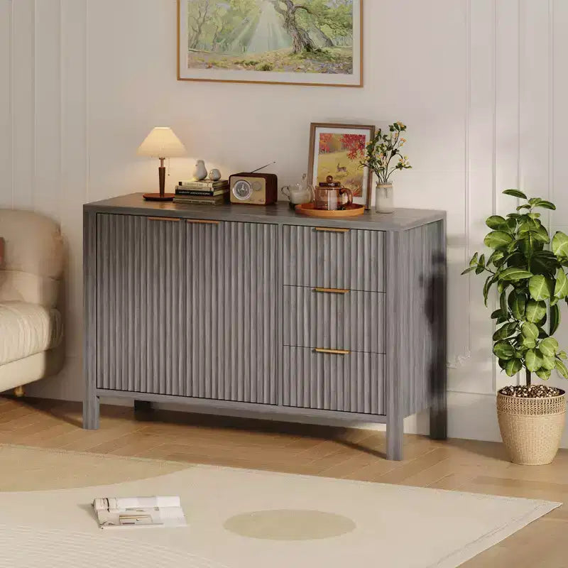 Grands buffets de rangement cannelés de 120 cm, buffet de bar à café, armoire en bois avec 3 tiroirs pour cuisine, salon, entrée