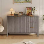 47in Large Fluted Storage Cabinets, Sideboard Buffet Cabinet Coffee Bar Cupboard Wooden Credenza with 3 Drawers for Kitchen Living Room Entryway